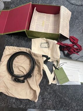 Authentic Gucci Black Leather Belt with Black GG Buckle